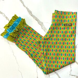 Matilda Jane | Emerald Argyle Girls Leggings Paint By Numbers Green Pink Size 8